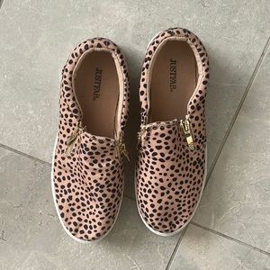 Just Fab Leopard slip on sneakers with zipper detail